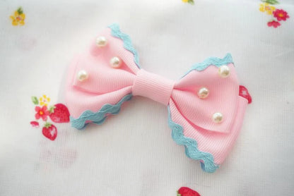 CTP Cats Tea Party Pearl ribbon hair bow clips