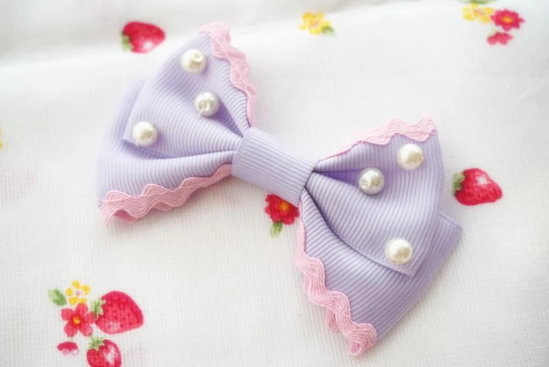 CTP Cats Tea Party Pearl ribbon hair bow clips