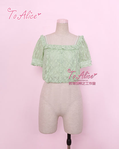 To Alice Sweet Lacy Moment Blouse in Mint