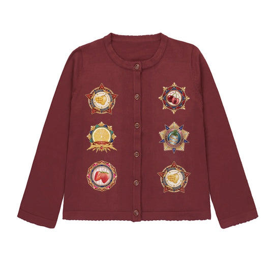 To Alice Fruits Emblem Cardigan in Wine